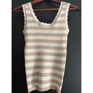 White Birch Ribbed Striped Slim Fit Tank Top Size Medium Tan & White